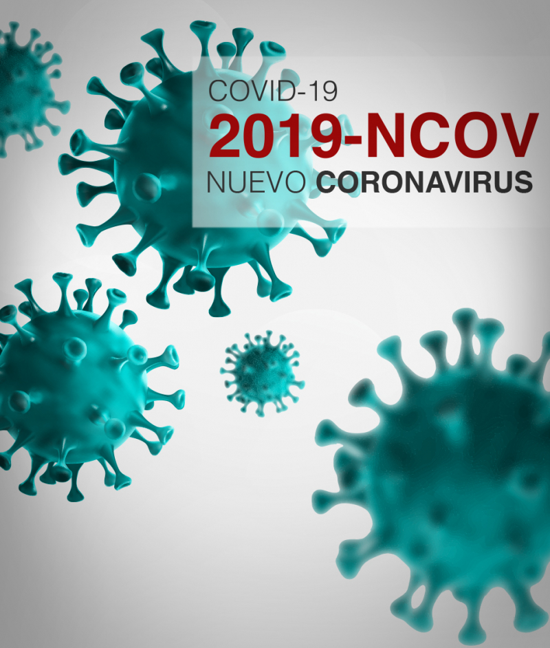 Noticias Coronavirus ELa imagen muestra una composición de la estructura de un virus y el texto 2019-NCOV, COVID19, Nuevo Coronavirus